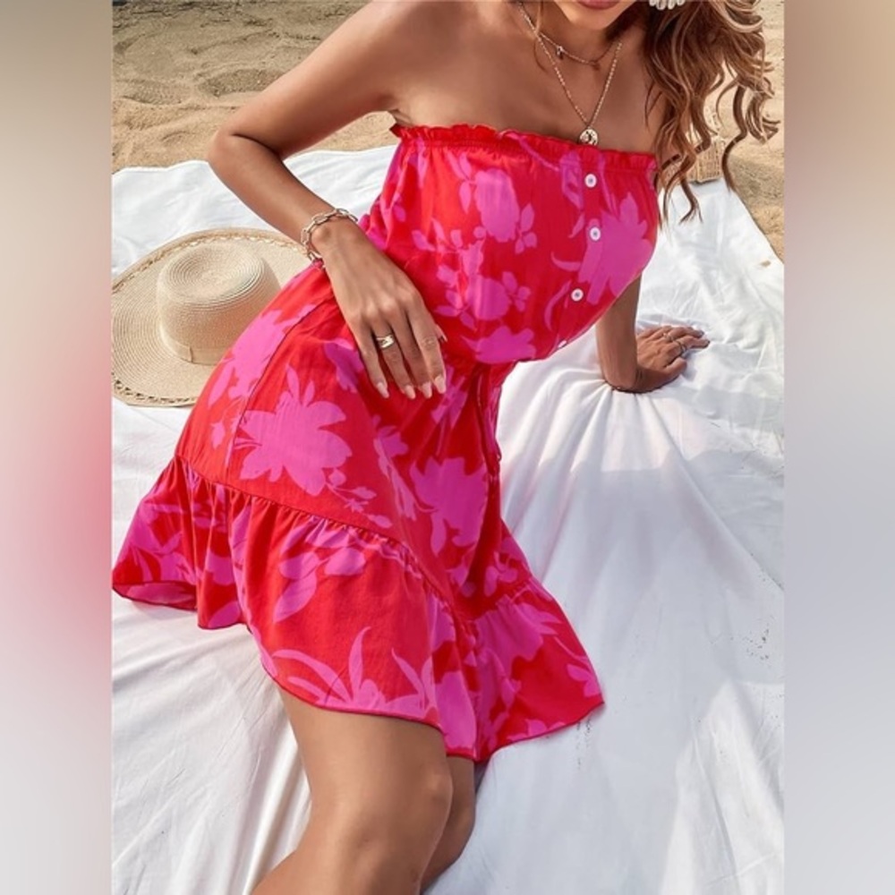 Coverup - Off The Shoulder Floral Print Dress Size Medium NEW NWOT